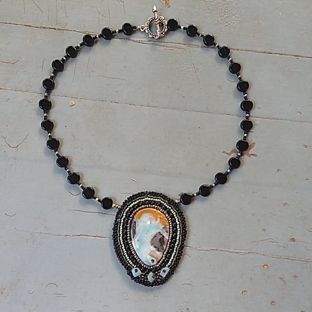 Hand Beaded Larimar Statement Necklace - image 2